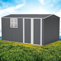 8x12 FT Storage Shed Outdoor, XL Heavy-Duty Steel Building with Window – Features Hinged Gray Doors & 4 Air Vents for Backyard, Garden, Patio, with Floor Frame (Gray)