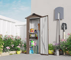 2.5x1.4 FT Mini Outdoor Storage Shed, Plastic Shed with Floor, Lockable Door, Adjustable Shelves & Sloping Roof, All-Weather Resin Shed for Garden, Backyard, Patio, Lawn (Brown)