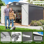 8x12 FT Outdoor Storage Shed, Metal Garden Tool Shed with Updated Frame Structure and Lockable Doors, Ideal for Backyard Garden Patio Lawn, Grey