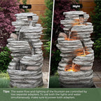 40" Outdoor Water Fountain with LED Lights - 5-Tier Cascading Rock Waterfall Fountain, Natural Rock Look, Ideal for Garden, Landscaping, Patio, Balconies and Yard Decor
