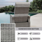 Indoor Outdoor Wicker Recliner Chair with Flip-Up Table Air Pump 155° Lay Flat, Adjustable Wicker Lounge Recliner Chair with Independently Backrest and Footrest