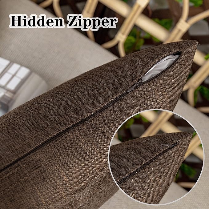 Kevin Textile Pack of 2 Decorative Outdoor Waterproof Throw Pillow Covers Checkered Pillowcases Classic Cushion Cases for Patio Couch Bench 16 x 16 Inch Brown