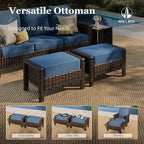 HERA'S HOUSE Wicker Patio Furniture Set, High Back Swivel Chairs with 5.5-Inch Thick Cushions, 6-Piece Outdoor Deep Seating Conversation Sets with Fire Pit Table & Ottomans for Deck Yard Garden, Blue