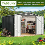 10x8 FT Outdoor Storage Shed, Metal Garden Tool Shed with Updated Frame Structure and Lockable Doors, Ideal for Backyard Garden Patio Lawn, Grey
