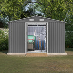 8×10 Ft Metal Outdoor Storage Shed with Floor Base and Sliding Door, 0.25mm Galvanized Steel Metal Garden Tool Shed Waterproof Backyard, Patio, Garden, Dark Grey