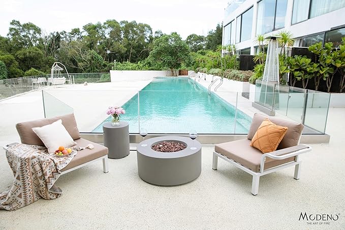 AMS Fireplace | Modeno | Tramore | Firepit Table | Cover and Lava Rocks Included | (Fuel: Liquid Propane - Light Gray)