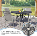 5 Pieces Round Dining Table Set for 4, Patio Dining Set Includes 4 Grey Stackable Patio Chairs and 1 Black Mesh Round Table, Patio Furniture Sets with Sling Support for Outside, Garden