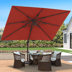 9' X 12' Cantilever Patio Umbrella with Base Included 360°Rotation Rectangular Outdoor Large Offset Umbrellas Heavy Duty Windproof for Garden Deck Pool, Red
