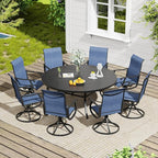 VICLLAX 9 Pieces Outdoor Dining Set, Patio Furniture Set of 8 Patio Swivel Dining Chairs and 60" Patio Round Table, Navy Blue Chairs & Black Tabletop