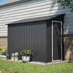 4x8 FT Lean to Metal Shed,Outdoor Storage Shed W/Floor Frame & Reversible Installation,All Weather Waterproof Garden Tool House W/Lockable Door & 2 Air Vents,for Backyard,Patio,Lawn,Black