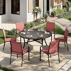 7 Pieces Outdoor Table and Chairs, Patio Dining Set for 6 Includes 54" Round Outdoor Table and 6 Patio Chair Set, Outdoor Dining Furniture Set for Lawn Backyard Deck, Red