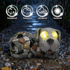 Outdoor Garden Decor Solar Dog Statue & Sculpture, Cute Dog Garden Statue, Solar Yard Decorations for Lawn Patio Front, Stone Resin Figurine ldeal Gift for Mom