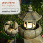 Alpine Corporation WIN1688 32" 2-Layer Pagoda Polystone Fountain with LED Lights, Cascading Waterfall, Outdoor Garden and Patio Water Feature, Zen Décor, Relaxing Sound, Brown
