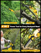 8" Pole Saw Cordless + 20" Pole Hedge Trimmer 4-in-1, Electric Mini Chainsaw/Hedge Trimmer with Extension Pole, 15Ft Max Reach for Tree Trimming and Shrubs Pruning, 2×3.0Ah Battery
