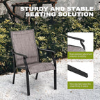 NUU GARDEN Outdoor Dining Chair Set of 2, Breathable Textilene Fabric and Aluminum Frame with Backrest and Armrests, Quick-Dry and Rust-Resistant, Patio Chairs for Lawn, Garden, Grayish Brown