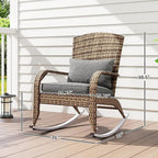 Outsunny Outdoor Wicker Adirondack Rocking Chair, Patio Rattan Rocker Chair with High Back, Seat Cushion, and Pillow for Garden, Porch, Balcony, Gray