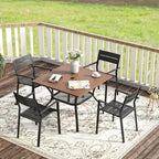 VICLLAX 37.8" Square Outdoor Patio Table, All Weather Metal Outdoor Dining Table for Lawn Garden, Walnut Wood-Like Tabletop