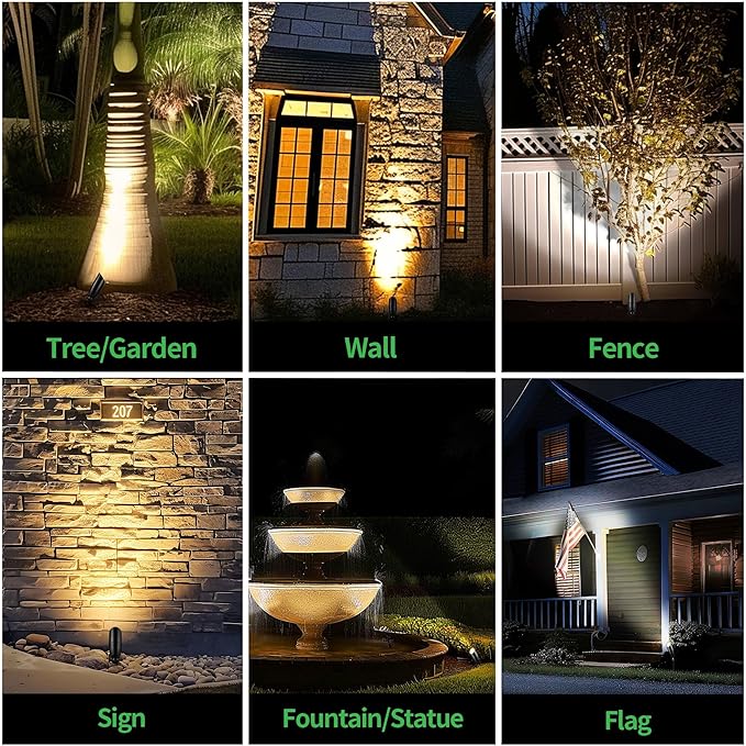 Black 12V Landscape Spotlight, LED Low Voltage Outdoor Light, Aluminum Uplight for Plant Fence Sign Outside Decoration with 5W MR16 Bulb 5000K 6 Pack