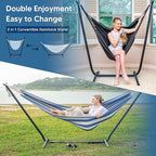 SUNCREAT 2-in-1 Convertible Free Standing Hammock with Stand Included, Camping Backyard Hammock with Stand, Patent Pending, Blue & White Stripe