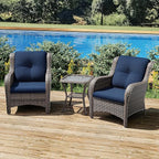 Joyside Patio Bistro Set Wicker Chairs - 3 Piece Outdoor Rattan Conversation Set with 2 Armrest Chair and 1 Side Table for Proch Deck Garden Backyard Balcony(Mixed Grey/Blue)