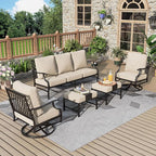 Patio Furniture Set 5 pcs, Outdoor Patio Furniture, 3-Seat Sofa, 2 Swivel Chairs, 2 Ottomans and 5.75" Extra Thick Cushion, Patio Conversation Set for Garden Backyard Deck,Beige
