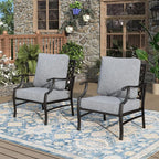 Patio Chairs Set of 2, High Back Outdoor Patio Metal Leg Chairs with 5.75" Thick Cushions for Bistro Balcony Porch Deck and Yard, Grey