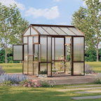 6x8 ft Wooden Greenhouse for Outdoor - Heavy Duty Walk-in Green House Kit with 6 mm Polycarbonate,Ventilated Window & Lockable Door for Backyard,Patio,Lawn