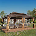 12'x20' Hardtop Gazebo Outdoor Aluminum Patio Gazebo Double Roof Galvanized Steel Canopy with Netting and Curtains for Garden, Backyard,Deck and Lawns