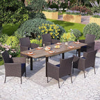 PHI VILLA 7 Piece Outdoor Dining Set for 6, Expandable Wood-Like Metal Dining Table & Wicker Chairs with Cushions, Large Dining Furniture for Patio, Deck, Backyard, Porch