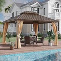 10x14 ft Hardtop Gazebo Outdoor Aluminum Patio Gazebo Double Roof Galvanized Steel Canopy with Netting and Curtains for Garden, Backyard, Deck and Lawns.