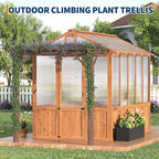 8x13FT Greenhouse Kit with Pergola, Wooden Greenhouse with Cedar Frame, Outdoor Wood Greenhouses with Roof Vent, Wood and Polycarbonate Walk-in Greenhouses
