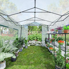 Joyside 12 x 8 FT Outdoor Pop up Greenhouse with Adjutable Reinforced Frame, Durable PE Cover and Mesh Windows, Portable Greenhouse for All Seasons, Easy Set Up (White, 12 x 8 FT)