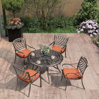 PURPLE LEAF Patio Dining Set Cast Aluminum 5-Piece Patio Furniture Set with 4 Dining Armchairs and 47" Round Table, 4 Cushions Included, for Lawn Yard Garden, Rhombic Brick Red Outdoor Dining Set