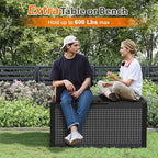 LHBcraft 100 Gallon Outdoor Storage Box Waterproof, Lockable Patio Storage Boxes Outdoor Waterproof for Furniture, Resin Deck Box Doubles as 2-Person Bench Seat, Gardening Tools, Black