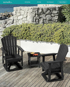 SERWALL Adirondack Swivel Glider Chair, HDPE Swivel Glider Set of 2 for Outdoor, All-Weather Glider Chair for Porch, Balcony, Midnight Black