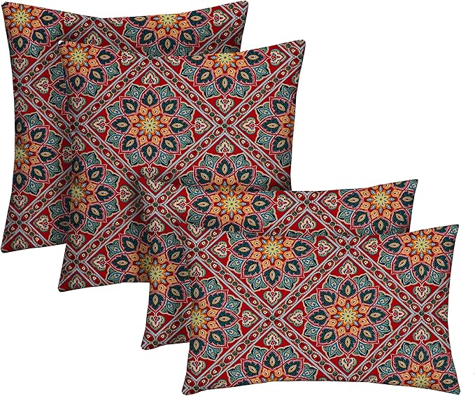 RSH DECOR: Lumbar & Square Throw Pillows Set of 4 | 20" x 12" & 17" x 17" | All-Weather Spun Fabric | Water and Fade-Resistant | Outdoor Accent Pillows for Patio Furniture | Medlo Sonoma