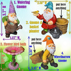 Mood Lab Miniature Gardening Gnomes Set of 4 pcs - 3,5" H Garden Gnome Figurines & Accessories Kit - Outdoor or House Decor