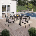 Sophia & William 5 Pieces Patio Dining Set with 4 Metal Armchairs and Round Dining Table, Outdoor Conversation Armchairs Furniture with Seat Cushions and 1.57" Umbrella Hole for Porch Backyard Balcony