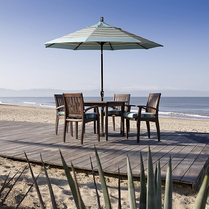 California Umbrella GSPT908302-5404 9' Round Aluminum Market, Crank Lift, Push Button Tilt, Black Pole, Sunbrella Natural