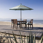 California Umbrella 9' Round Aluminum Market Umbrella, Crank Lift, Push Button Tilt, Black Pole, Sunbrella Pacific Blue