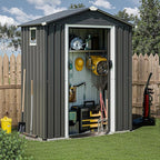 JY QAQA 5x3 FT Metal Outdoor Garden Storage Shed, Waterproof Metal Garden Sheds with Window and Lockable Double Door, Weather Resistant Steel Tool Storage House Shed for Patio, Lawn Gray