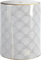 JONATHAN Y TBL1001A Fish Scale 17" Modern Ceramic Indoor/Outdoor Garden Stool, Coastal, Contemporary, Transitional, Side Table, Plant Stand, Spill-Proof, Living Room, Garden Room, Patio, White/Gold