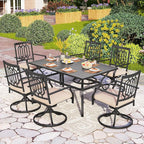 PHI VILLA Outdoor Metal Swivel Chairs Set of 6 Patio Dining Rocker Chair with Cushion Furniture Set for Garden Backyard Bistro, Black