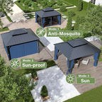12' x 14' Hardtop Gazebo,Outdoor Galvanized Steel Metal Double Roof Gazebo with Curtains and Netting for Patios,Gardens,Lawns,Navy Blue