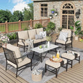 Patio Furniture Set 6 pcs, Outdoor Patio Furniture, 3-Seat Sofa, 2 Single Chairs, 2 Ottomans, Coffee Table and 5.75" Extra Thick Cushion, Patio Conversation Set,Beige