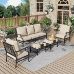 Patio Furniture Set 5 pcs, Outdoor Patio Furniture, 3-Seat Sofa, 2 Single Chairs, 2 Ottomans and 5.75" Extra Thick Cushion, Patio Conversation Set for Garden Backyard Deck,Beige