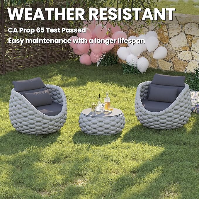 6 PCS Porch Furniture Chair: Patio Accent Chair Aluminum - Woven Rope Cushioned Armchair Assembled - Modern Lounge Single Chair - All Weather 400lbs for Deck Balcony Yard Garden Hotel Poolside