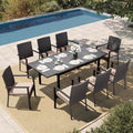 HERA'S HOUSE 9 Pieces Patio Dining Sets for 8, Outdoor PE Rattan Chairs and Extendable Metal Dining Table with 1.57" Umbrella Hole, Modern Outdoor Dining Table Set for Deck, Balcony, Backyard, Garden