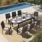 HERA'S HOUSE 9 Pieces Patio Dining Sets for 8, Outdoor PE Rattan Chairs and Extendable Metal Dining Table with 1.57" Umbrella Hole, Modern Outdoor Dining Table Set for Deck, Balcony, Backyard, Garden