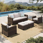HERA'S HOUSE Patio Furniture Set, 5 Pieces Outdoor Wicker Furniture, All Weather Rattan Patio Conversation Set, Deep Seating Outdoor Sofa Sets for Lawn Deck Backyard, Brown/Beige